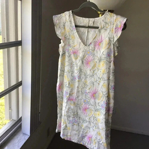 JOIE linen floral shift dress flutter sleeves Size XS - Picture 2 of 9